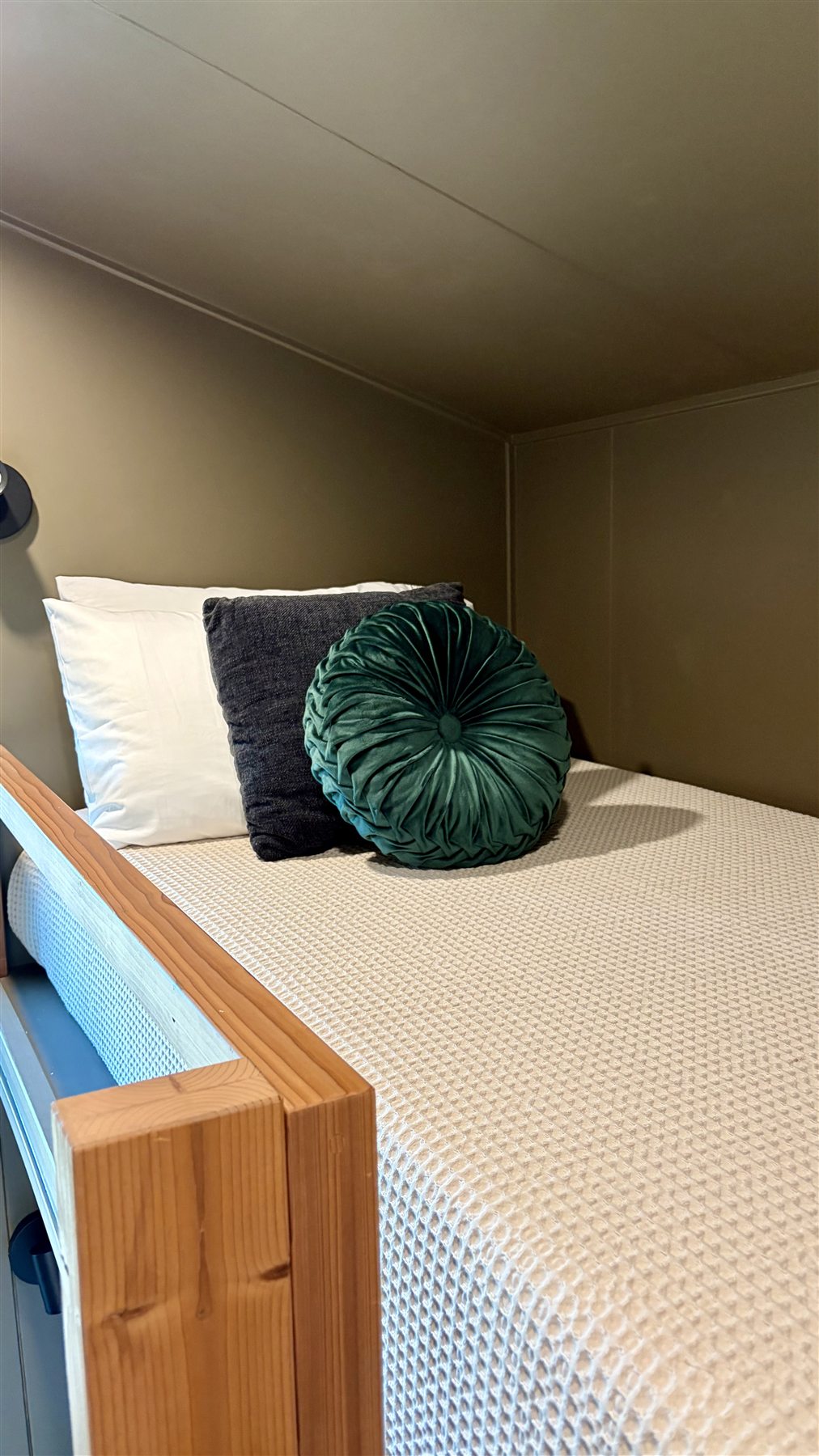 Bunk bed pillow detail at Glacier Mountain Getaway Bozeman