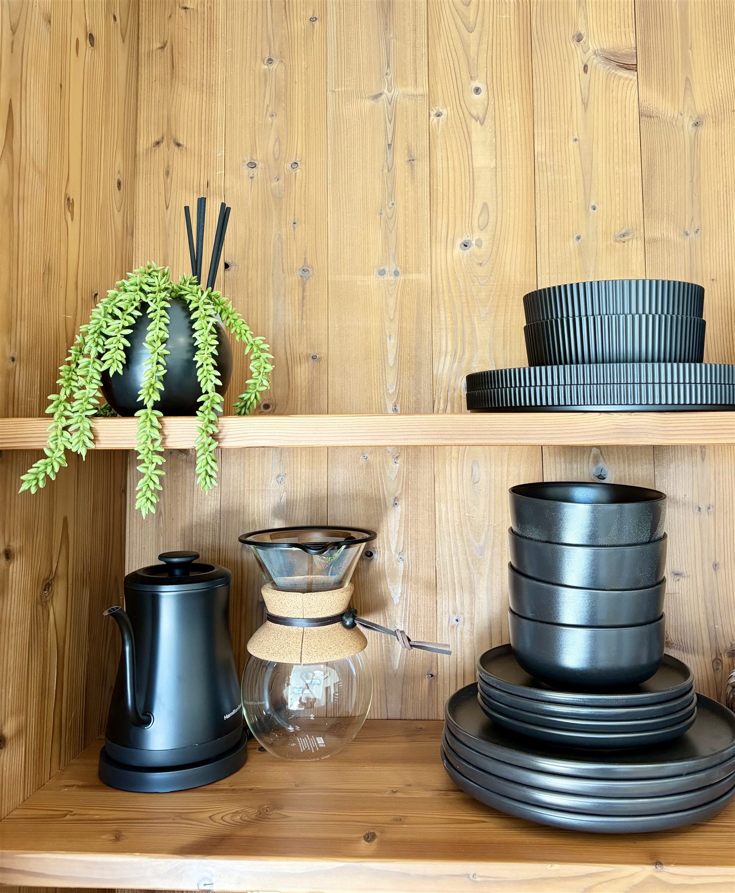 Dishware shelves at Glacier Mountain Getaway Bozeman