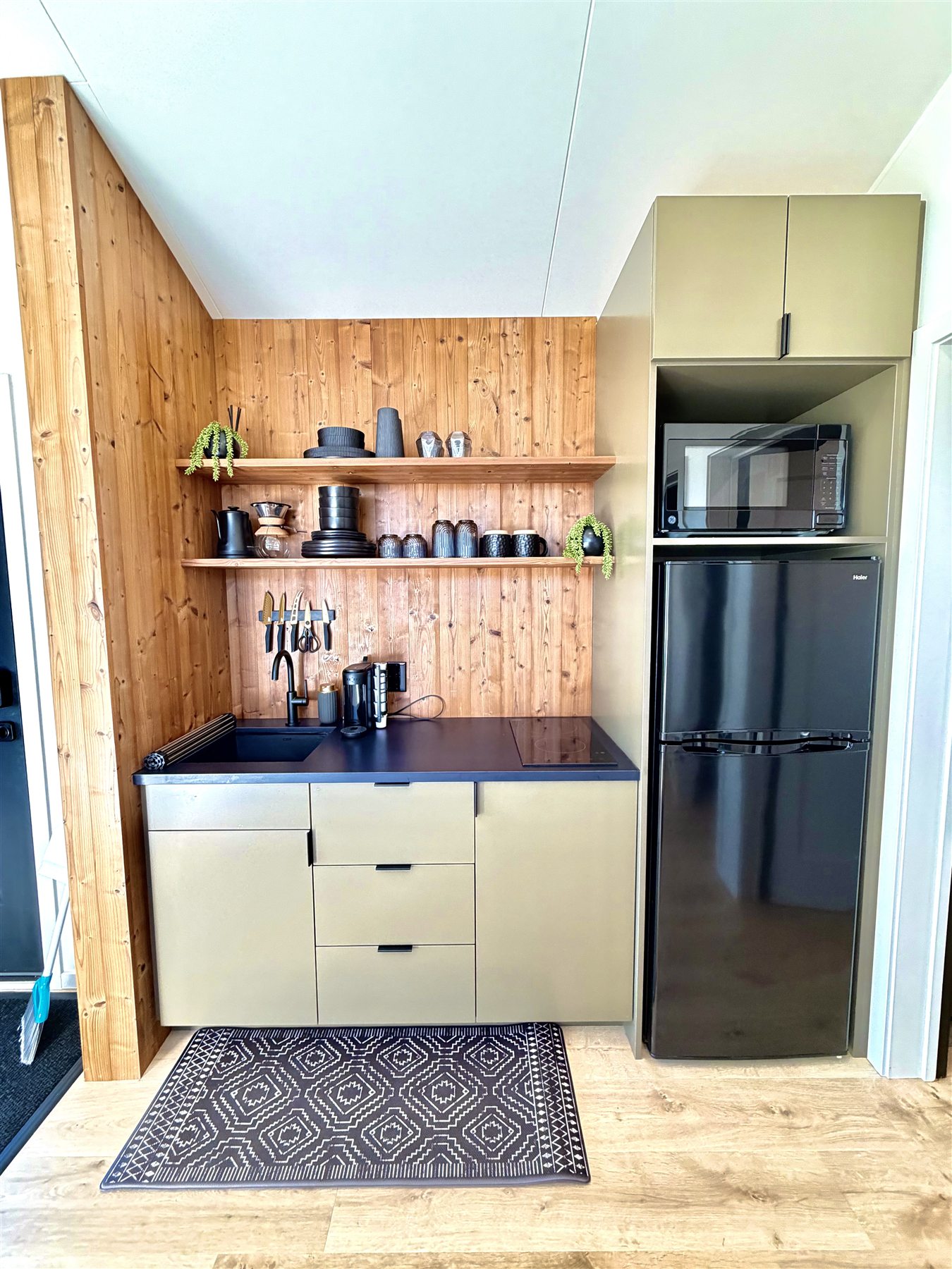 Kitchenette refrigerator at Glacier Mountain Getaway Bozeman