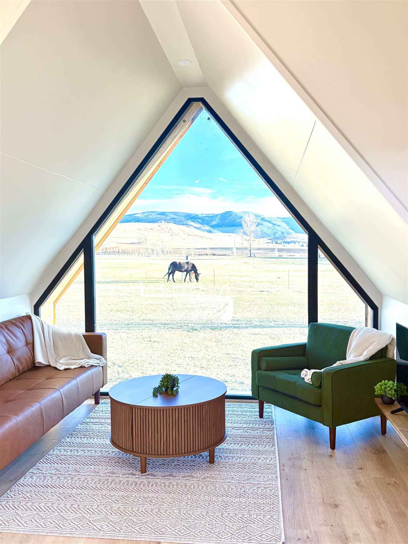 Living room mountain view at Glacier Mountain Getaway Bozeman