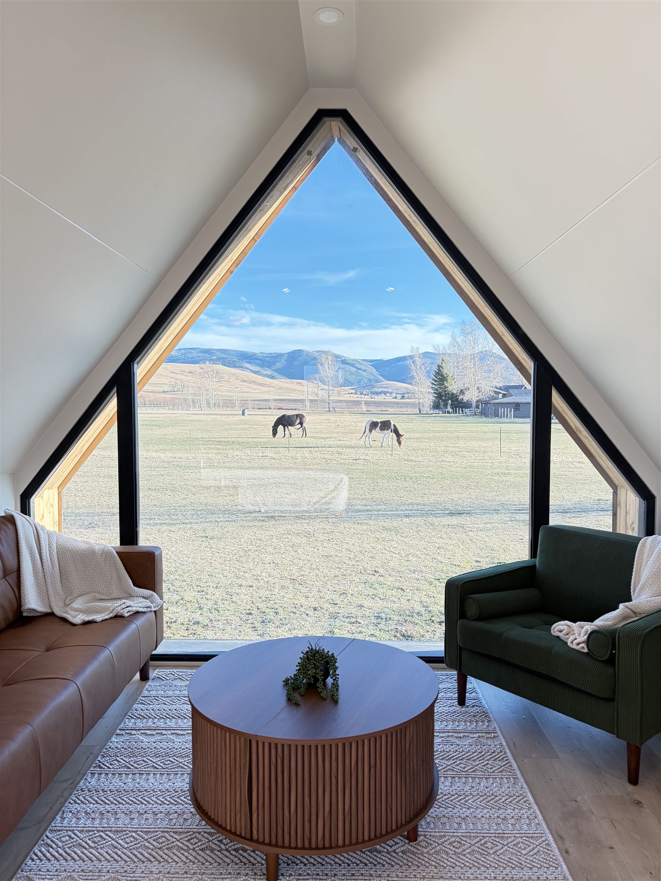 Picture window living room at Glacier Mountain Getaway near Bozeman