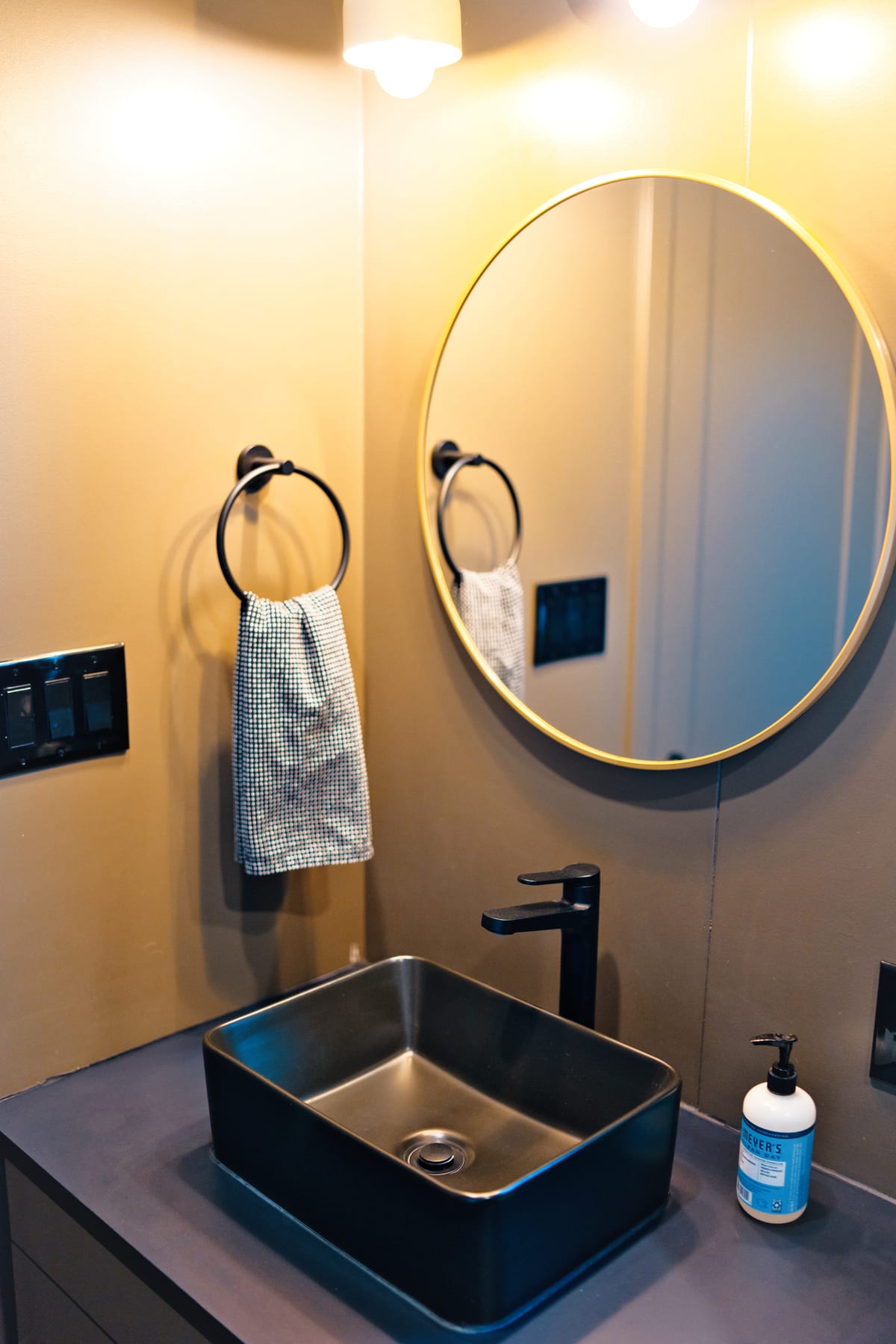 Bathroom counter and vanity area at Glacier Mountain Getaway near Bozeman Montana