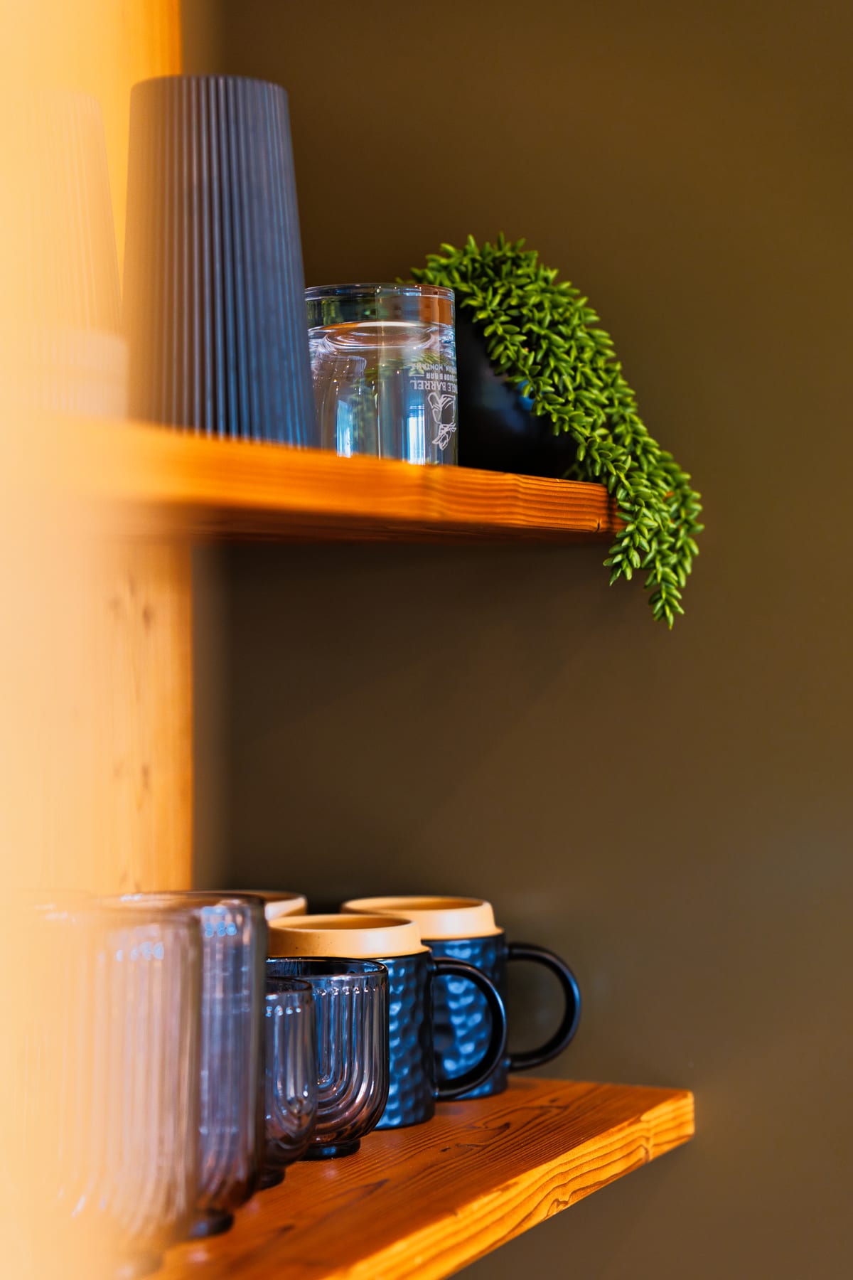 Cup detail in kitchenette at Glacier Mountain Getaway near Bozeman Montana