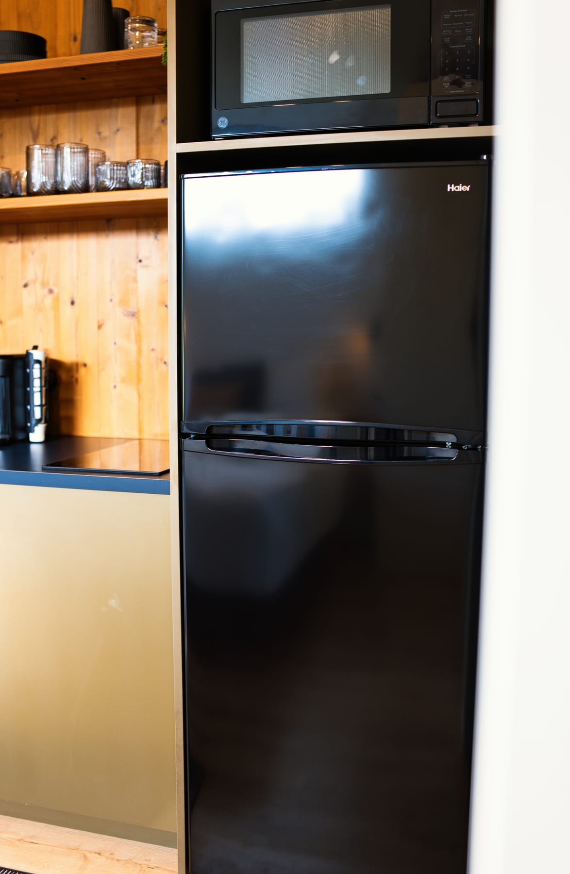 Fridge and microwave at Glacier Mountain Getaway near Bozeman Montana