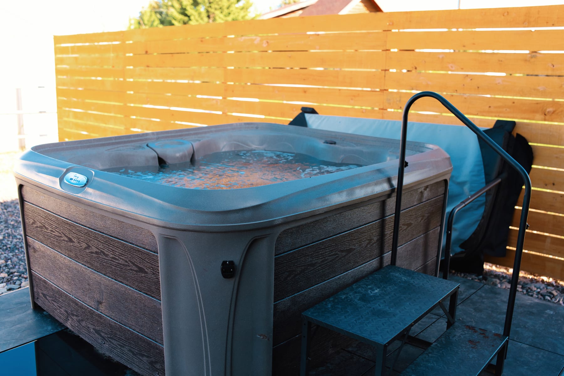 Private hot tub at Glacier Mountain Getaway near Bozeman Montana